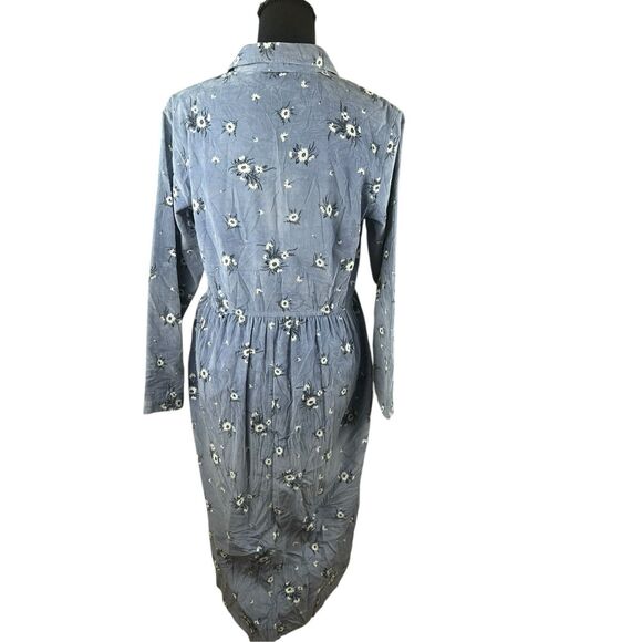 L.L.Bean Medium Corduroy Prairie Modest Floral CottageCore Button up midi Dress - Picture 6 of 10